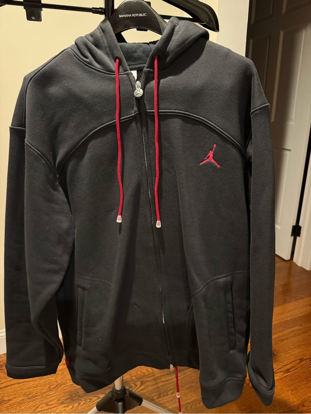 Jordan Black Full-Zip Hoodie with Red Drawcords and Logo